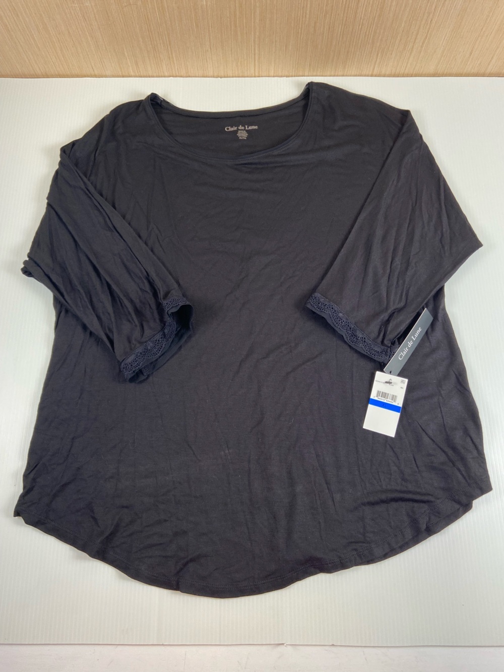 Clair de Lune Black Lace Trim Sleep Top NWT XL Soft Stretch Loungewear